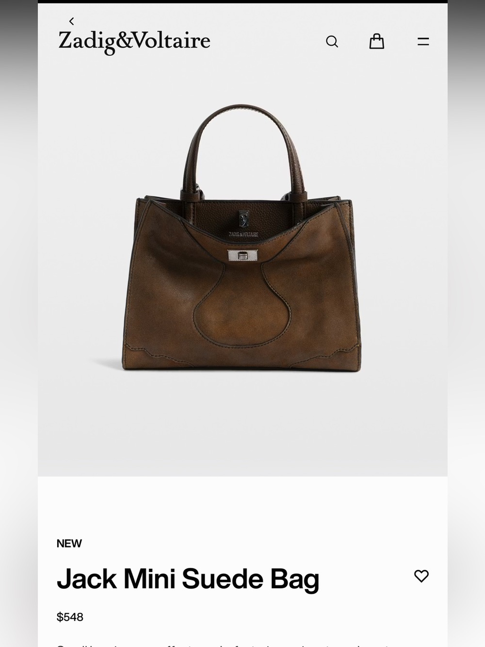 Zadig & Voltaire Mini Suede Top-Handle Bag in Brown